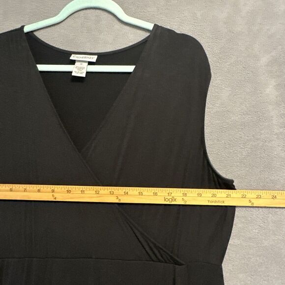 Catherines Faux Wrap Sleeveless Midi Dress Plus Size 1X Black Stretch Jersey - Picture 3 of 5